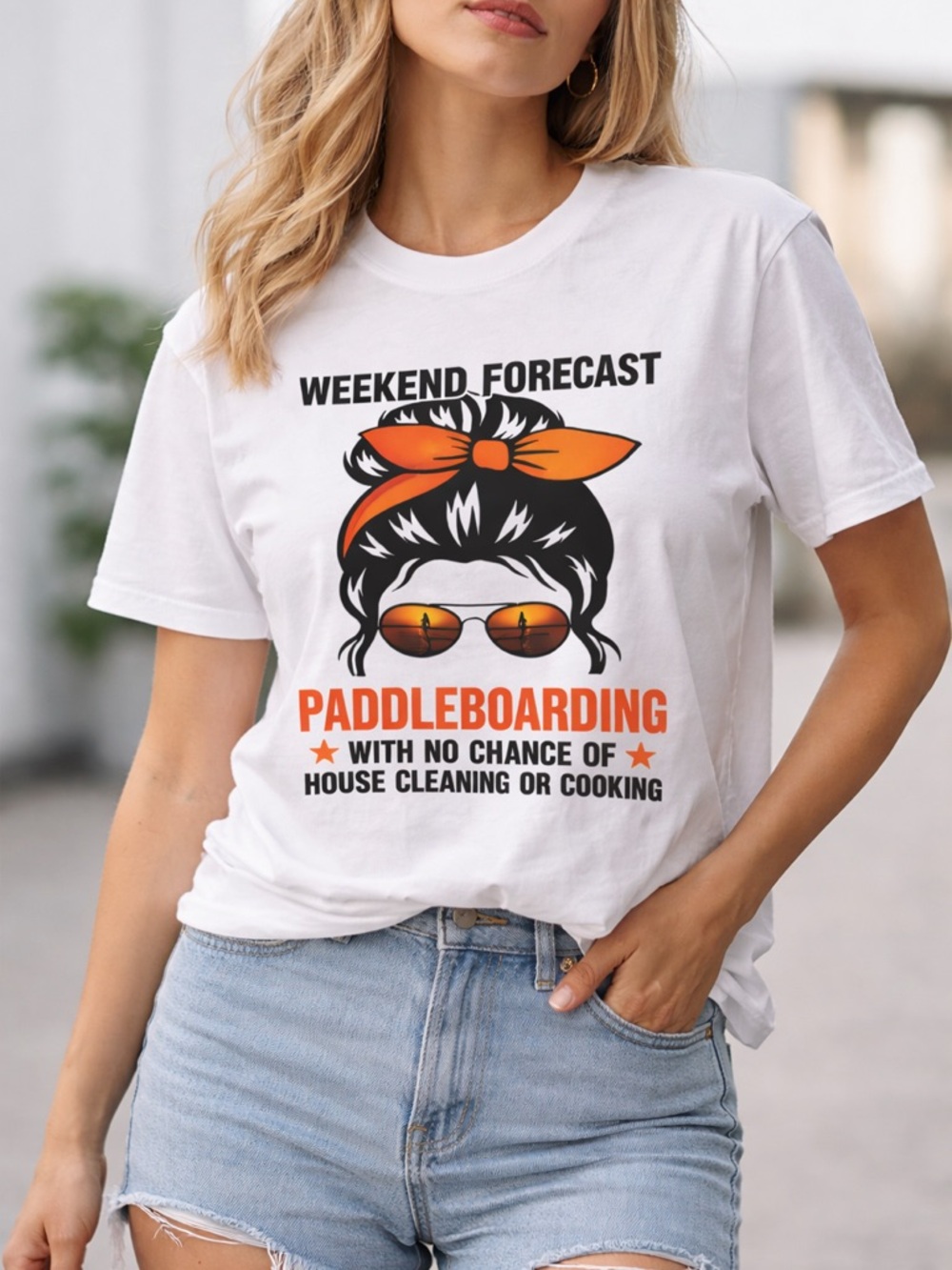 Weekend Forecast Paddleboarding Graphic Tee - White & Orange M